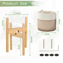 ZYWEICH Flower Pot Rattan Plant Stand Planter with Stand, Tall Indoor Boho Woven Wicker Storage Basket with Adjustable Wood Shelf (White & Brown)
