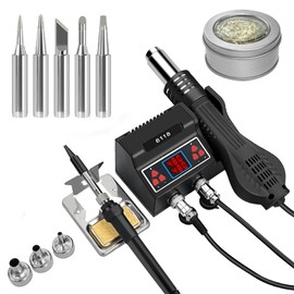 JAOGAUS 2 in 1 Hot Air Soldering Station, 700W LED Digital Soldering Iron Station Kit with 5 Extra Soldering Tips and 3 Hot Air Nozzles, Adjustable Temp Rework Station Hot Air Gun Fast Heating UK Plug