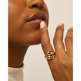 PAVOI 14K Yellow Gold Plated Chunky Open Twist Stackable Rings for Women | Bold Crossover Statement Ring Band | Size 9