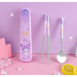 Kuromi Chopsticks & Spoon Flatware Tableware Set with Case, 3 pieces