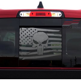 Digo Auto Styling 2009 - 2024 Dodge RAM Back Middle Window Distressed Punisher American Flag Decal