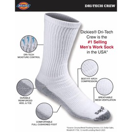 Dickies - Calcetines para hombre con tecnología Dri-Tech para control de la humedad, Blanco, Shoe Size: 5-9 (Sock: 9-11)