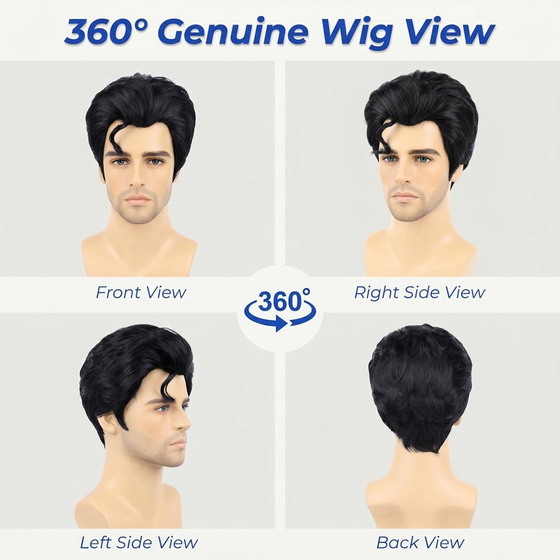 Bettecos Mens 50s Costume Wig with a Front Curly Hair-