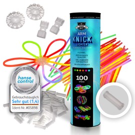 KNIXS 100 Roll Arm Glow Sticks for Bracelets with 2D Connectors in 6 Colours Mix Luminous for Party, Festival, Birthday or Decoration