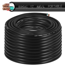 100ft 12/4 12 AWG Portable Power Cable (4 Conductor) - SOOW 600V 12 Gauge Electric Wire for Generator, Portable Lights, RV/EV Car Battery Chargers and M0achinery - 10 Feet Electrical Cord