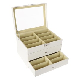 Cbhfmljd 24 Slots Glasses Box Display Storage Case Organizer PU for Sunglasses Eyeglass White, Sunglasses Storage Case Full Pull-Out Drawer for Store Glasses, Jewellery, Rings, Necklaces