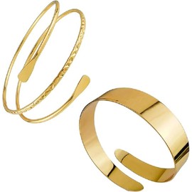 2Pcs Upper Arm Bracelet Bangle Minimalist Gold Metal Coil Arm Cuff Bracelets for Women Girls Irregular Wave Chunky Cuff Bangle Armband Statement Party Jewelry (Golden, One Size)