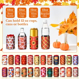 Hahafelt 24 Pcs Can Cooler Sleeves 12oz Can Cover Neoprene Bottle Cover Insulated Drink Holder for Beverage Bottle Adult Party Favors, 5.2 x 4 Inch(Thanksgiving Style)