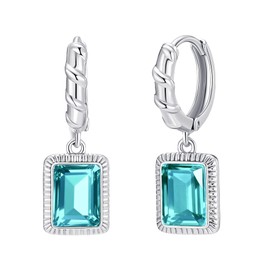 Trendy Austrian Crystal Rectangle Drop Leverback Earrings for Women 14k White Gold Plated Huggie Earring Hypoallergenic Jewelry Gift, cute earrings, Brass Crystal, crystal