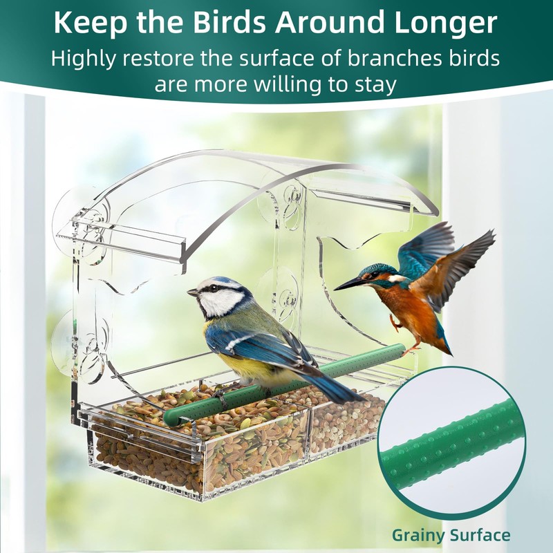 Window Bird Feeder with 4 Strong Suction Cups, Clear Window