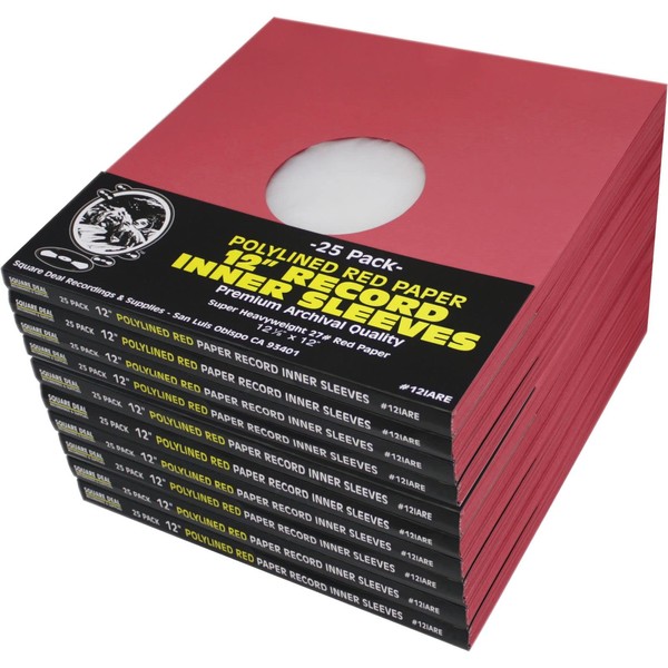 12 Premium Red Polylined Record Inner Sleeves - Archival Quality,