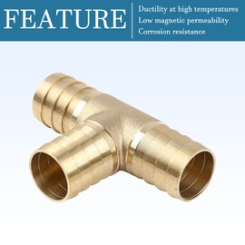 QUARKZMAN 1 Piece 19 mm Brass Barb Hose Fittings Connector 3 Way T-Piece for Split Brass Water Vacuum and Fuel Gold Tone