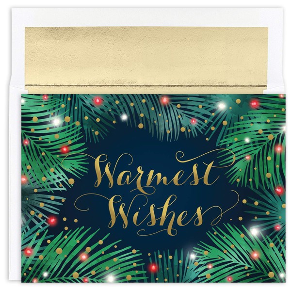 Masterpiece Studios Warmest Wishes 18-Count Boxed Christmas Cards with Foil-Lined Envelopes, 7.8" x 5.6", Palms & Lights