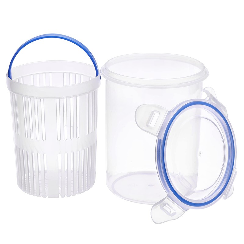 JUXYES Plastic Pickle Container Jar with Strainer Flip, Transparent Pickle
