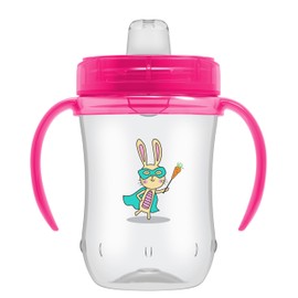 Dr. Brown's Milestones Soft Spout Sippy Cup with Handles, Pink Bunny Hero, BPA-Free, 9 oz/270 mL, 9m+