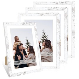 ccdcc 10x14 Picture Frame Set of 4, 10 x 14 Wood Photo Frames with Mat for 8x12 or 30x40cm Diamond Painting Art, Wooden Frame with Real Glass Cover for Wall and Tabletop Display,Distressed White