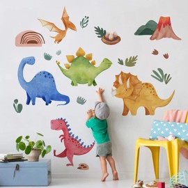 Yovkky - Pegatinas adhesivas de pared de dinosaurios bebé, cueva de volcán de dino, decoración neutral para guardería, sala de juegos, habitación de niños, decoración para el hogar, dormitorio de