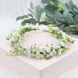 Xinyanmy Flower Wreath Hair Flower Crown for Women Girls Artificial Flowers Crown Flower Headband Hair Flower Wreath Headband with Ribbon for Party Festival Wedding Ceremony