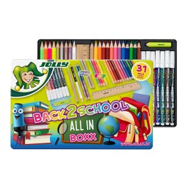JOLLY Back to School Box, Schulstarterset mit 31 Teilen inkl. Buntstifte, Fasermaler, Graphitstifte, Lineal & Radiergummi – Der Perfekte Start in das Neue Schuljahr, Made in Austria