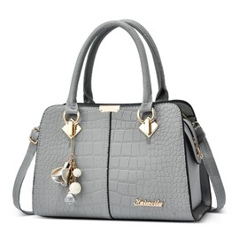 DEEVORCA Fashion Women's Handbags Elegant Handbag Shoulder Bag with Handle Hanging Ornaments Messenger Bags for Travel Shopper Daily Holiday Business Work PU Leather Women's Tote Bag Grey A, Grey A