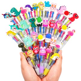 SKAMORI Pack of 30 4-in-1 Ballpoint Pens, Party Bags Children's Birthday Party 5 6 7 8 9 10 Years, 4 Colours Cartoon Ballpoint Pen with Retractable Pen, Give Aways Children's Birthday & Small Gifts