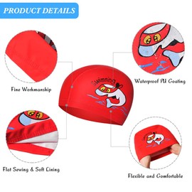 Kids Swimming Cap, KXF Swimming Hats Waterproof PU Bathing Cap Care Ear Protection Elastic Swimming Cap with Coating Cartoon Pattern for Children Kids Boys Girls Age 6-10