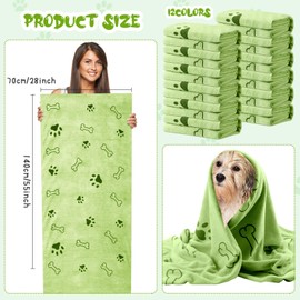 Tatuo 12 Pcs Dog Grooming Towels 28 x 55 Inch Microfiber Drying Pet Bath Towels Dog Absorbent Towel Quick Drying Puppy Bathing Supplies for Small Medium Large Puppy Cat(Green,Paw, Bone)