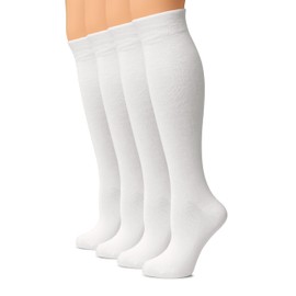 Hugh Ugoli Women Cotton Knee High Socks, Long Dress School Uniform Socks for Girls, Soft & Lightweight Boot Socks, Shoe Size: 5-8, White, 4 Pairs