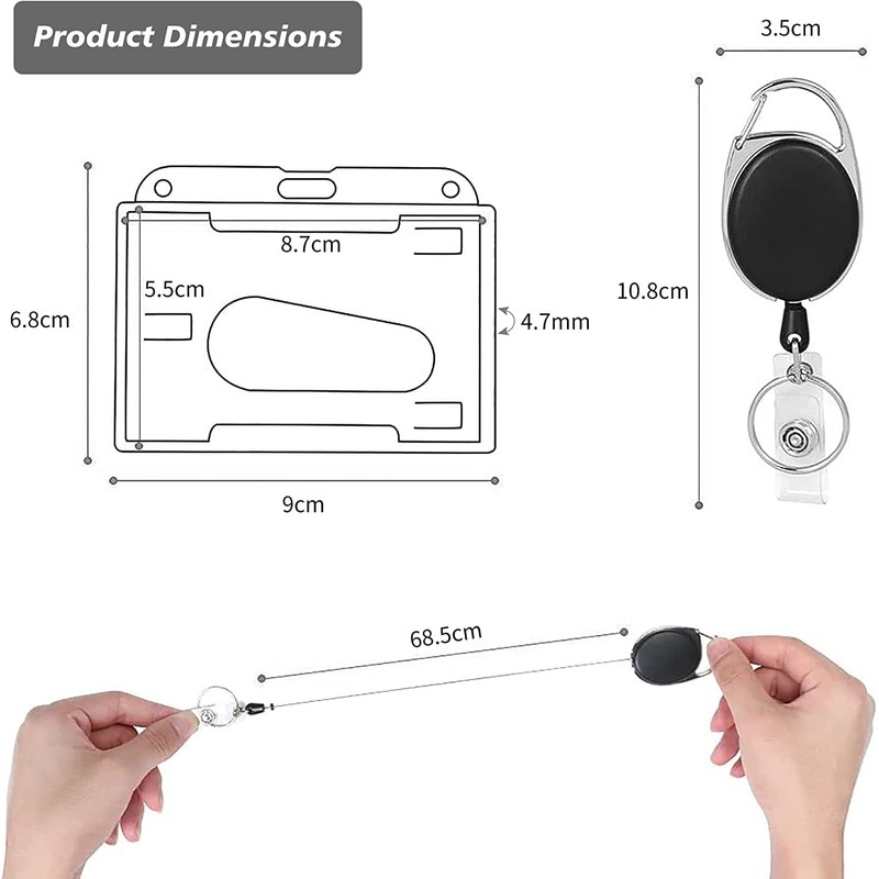 Llaveros Retráctiles de Alta con Funda para Tarjeta, 6 Pcs