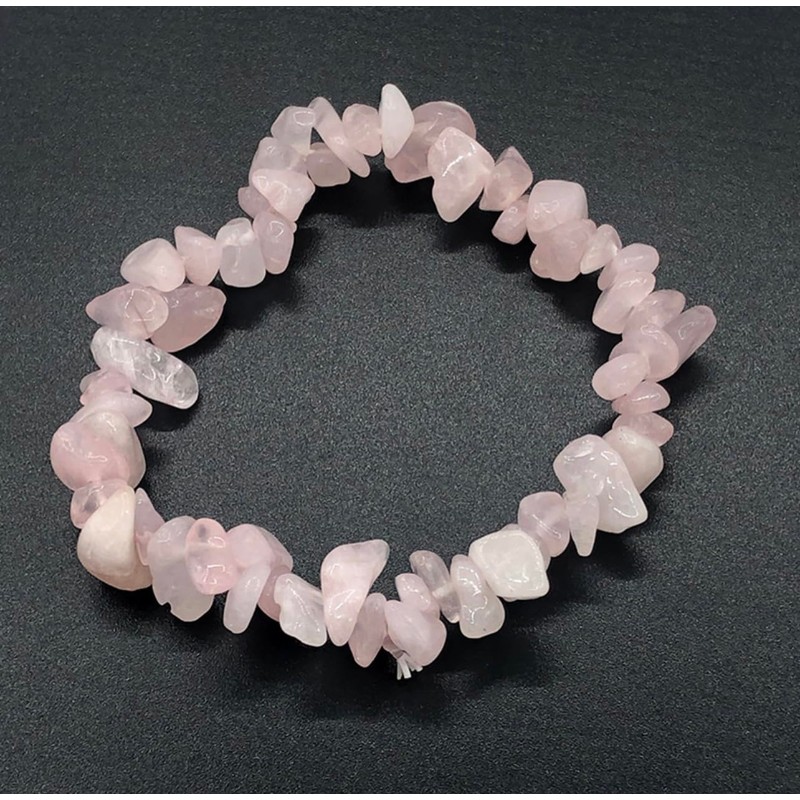 VOMONO Pink Rose Quartz Crystal Chip Elasticated Bracelet