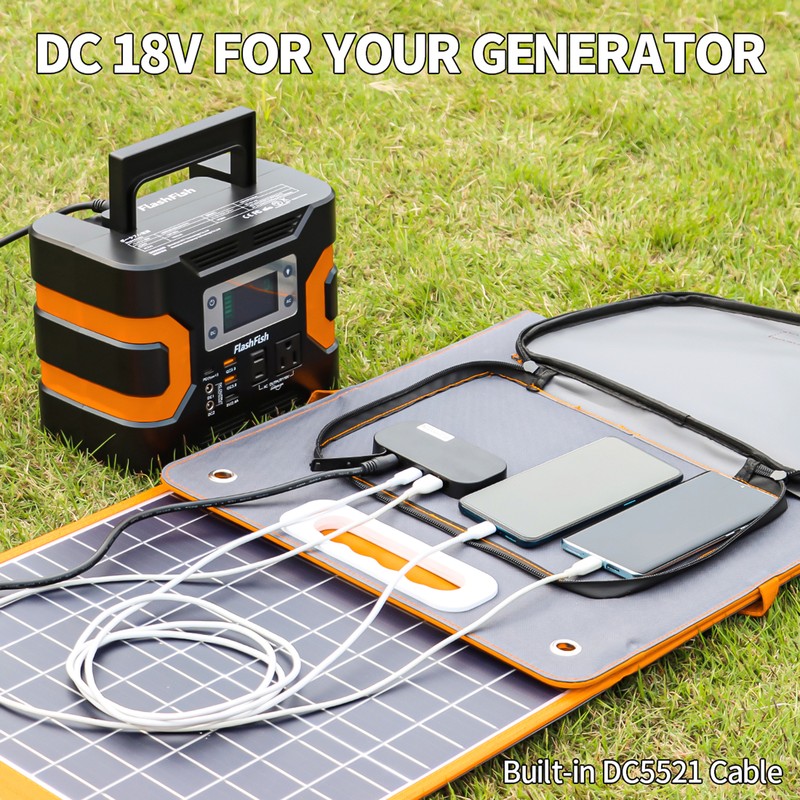 Flashfish 18V/60W Foldable Solar Panel Solar Charger Power Station Outdoor