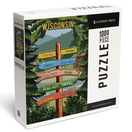 Lantern Press 1000 Piece Jigsaw Puzzle, Wisconsin, Signpost, Forest and Camp