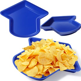 Sawysine 24 Pcs Graduation Plates Grad Hat Shaped Plates Graduation Food Reusable Snack Tray Cookies Chips Candy Dip Dessert Plates for Graduation Party Supplies Decoration, 11.6 x 9.6 Inch(Blue)