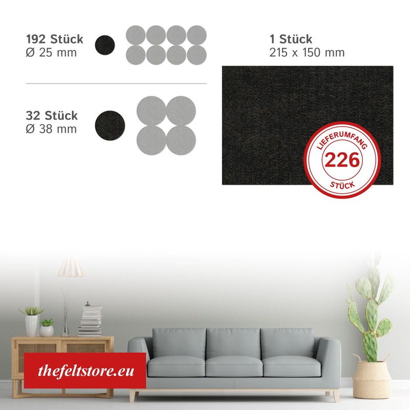 Assorted Heavy Duty Felt Pads - Brown, 226 pieces, as
