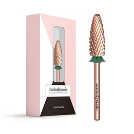 MelodySusie Long Flame Nail Drill Bits, 3/32'' Carbide Tungsten Bits, Suitable for Manicure Pedicure Cuticle Gel Polishing, Beginners Bits, Rose Gold, Series Bit-X, Coarse