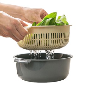 Colander Bowl Set | Fruit and Vegetable Washing Strainer Bowl | Stackable Container with Quick-Drain Holes for Rice Rinsing Baking Sifting Meal Prep Noodle Pasta Cleaning