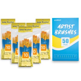 CUWELT 50 Pieces Art Paint Brush Set, Artist Nylon Hair Brushes Set with 10 Different Sizes, Painting Brushes for Watercolor Acrylic Oil Painting Artist Craft