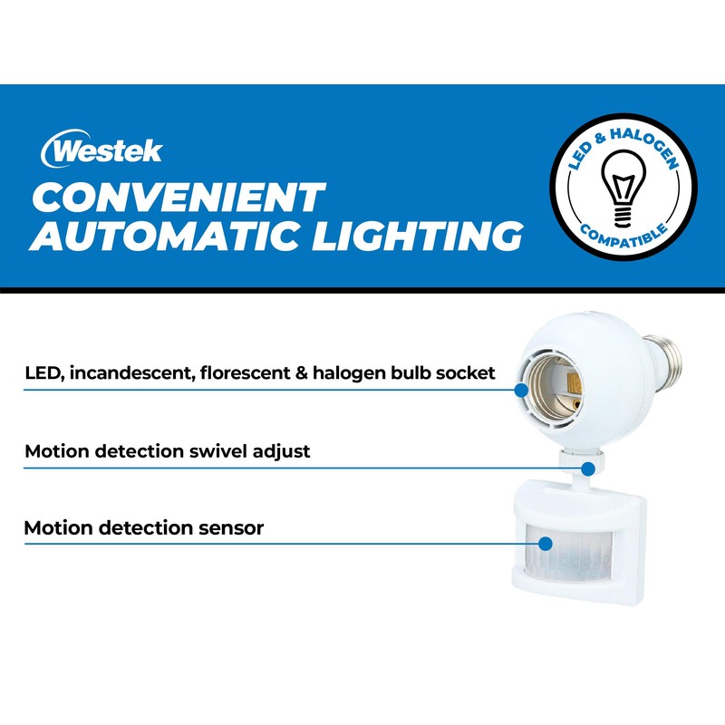 Westek Screw in Motion Sensor Light Socket for Outdoor Lighting,