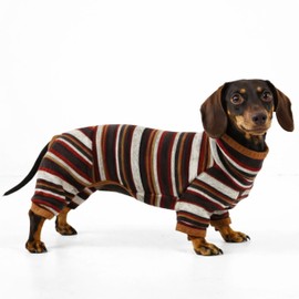 Whalemire Dachshund Lightweight Striped Four-Leg Dog Jumpsuit, Soft Breathable Stretch Pajamas for Small Medium Dogs (XS (5-8 lbs))