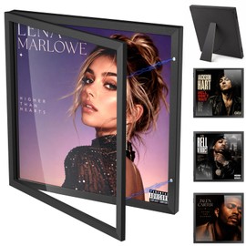 efunny 4-Pack Vinyl Record Display Frame for Wall Mount & Tabletop, 12x12 Inch LP Album Frame with Double Magnet Pairs, Vinyl Record Cover Holder, Side-open