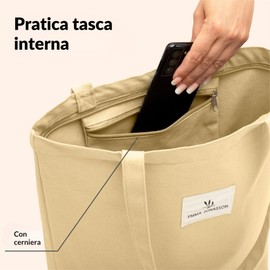 Emma Jonasson Jute Bag with Zip and Inner Pocket, Stylish Shopper for Women, Shopping Bag with Long Handle, Perfect Bag as Tote Bag, Fabric Bag, Natural beige