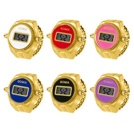 JewelryWe 6PCS Novelty Digital Finger Watch Round Calendar Watch Elastic Adjustable Ring Watches for Men Women