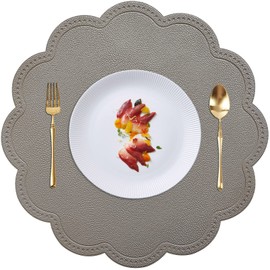 Kreatur Round Placemats,PU Heat Insulation Stain Resistant Non-Slip Waterproof Dining Table Mats for Indoor & Outdoor Decor and Kids, Easy to Wipe (6,Chic Gray)