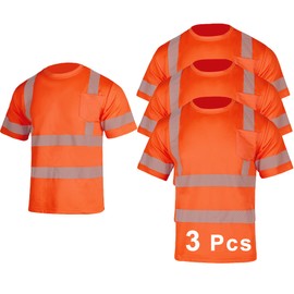 FONIRRA 3 Pcs Hi Vis Safety T Shirt for Men Class 2 ANSI Reflective High Visibility Short Sleeves Construction Work Shirt(Orange,2XL)