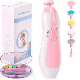 Lima de uñas bebe, Cuidado de uñas para bebés eléctrico con Luz LED, Pulidor de uñas para bebés Cortaúñas para el cuidado del bebé (Rosa)