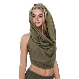 Dune Style Women's Crop Tank Top - Halter, Boho Open Back, Cross Wrap Swim Cover Up, 100% Cotton, Washed Raw-Edge (US, Alpha, One Size, Regular, Regular, Olive Green)