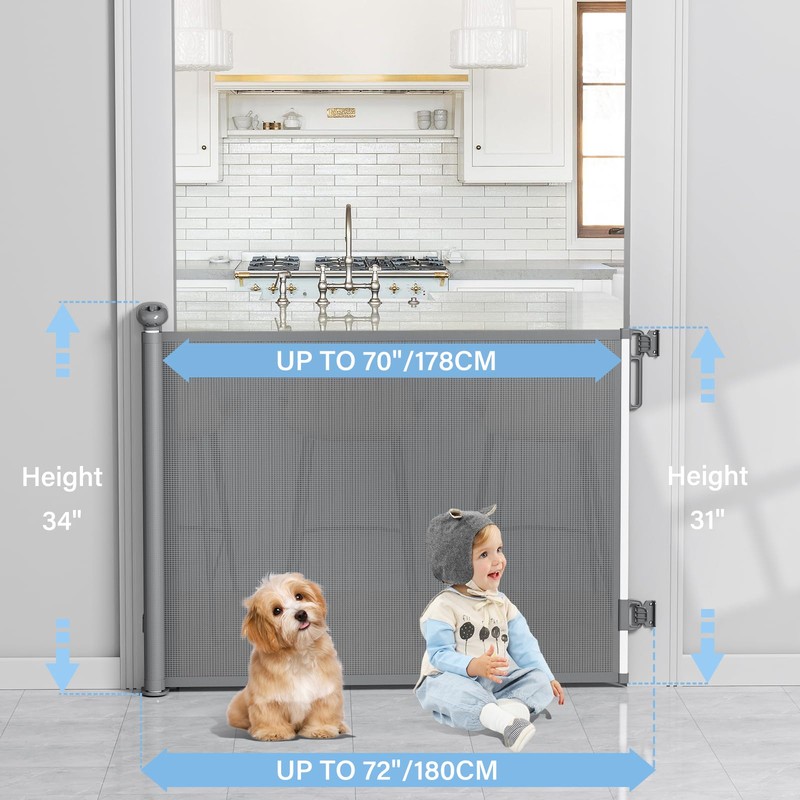 PRObebi Retractable Baby & Dog Gate - Extends to 72"