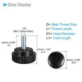 CoCud Knurling Clamp Knob M8 x 25mm Male Thread 25mm Head Thermoset Plastic Thumbscrew Grip Bolt Knob Black For Lathe Machines 2 Pcs