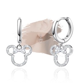 Sterling Silver Bow Mouse Earrings with Cubic Zirconia Hypoallergenic Cute Lightweight Dangle Hoop Earrings Adorable Gifts for Teens Women Daughter Granddaughter Niece