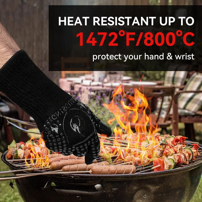 IGNISGUARD BBQ Grill Gloves, Oven Gloves, 1472°F Silicone Oven Mitts